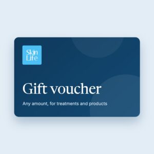 A Skin Life gift voucher card with the clinic's logo