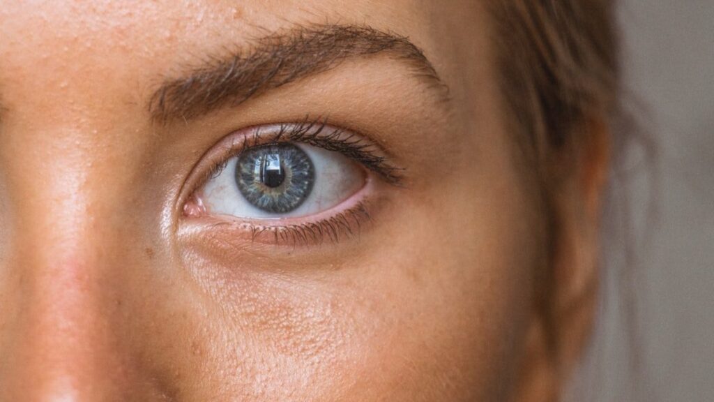 Close-up of a woman's eye and upper eyelid